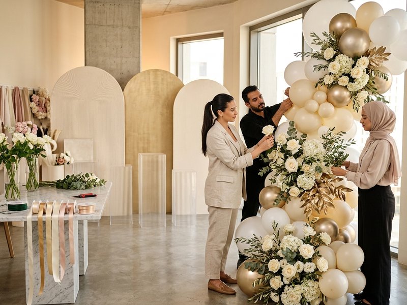 Artisan balloon crafting and custom palette mixing in Oud Metha studio
