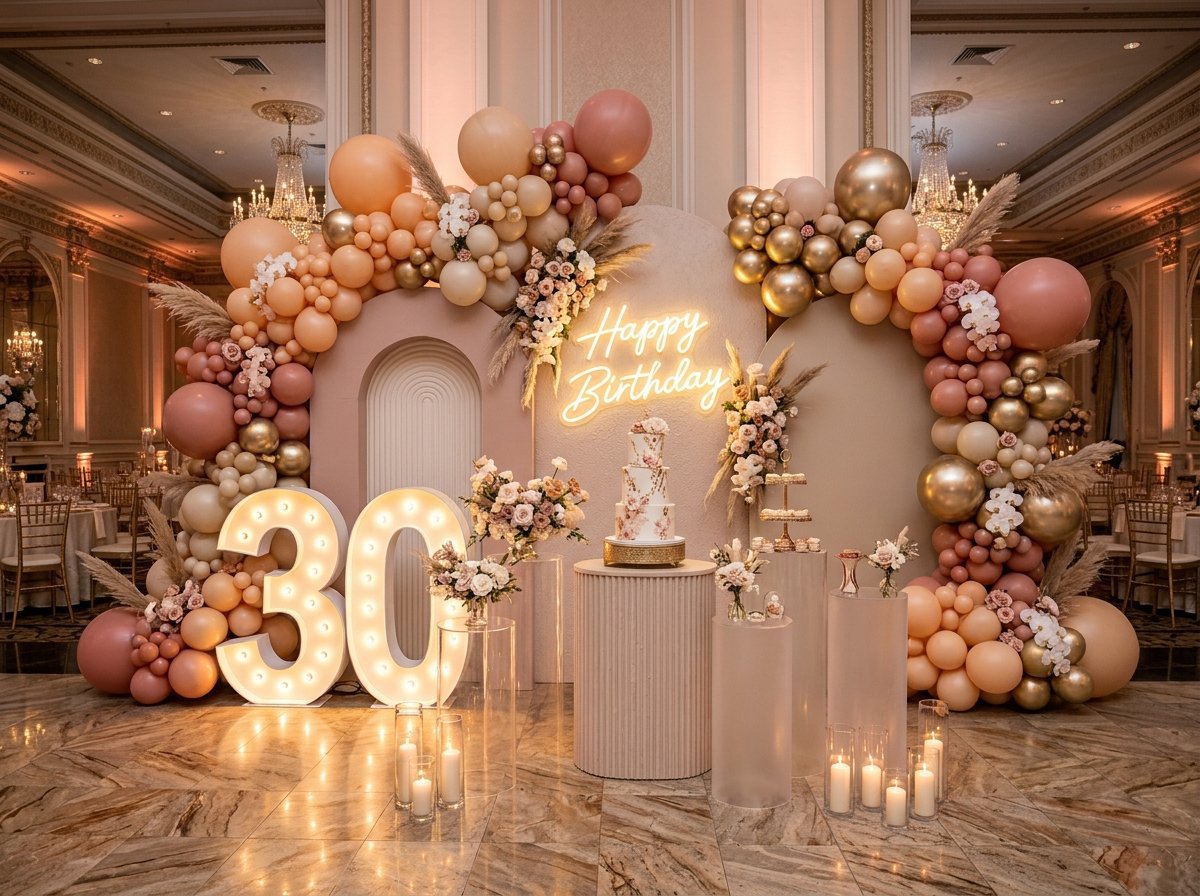 Luxury birthday party stage setup in Dubai