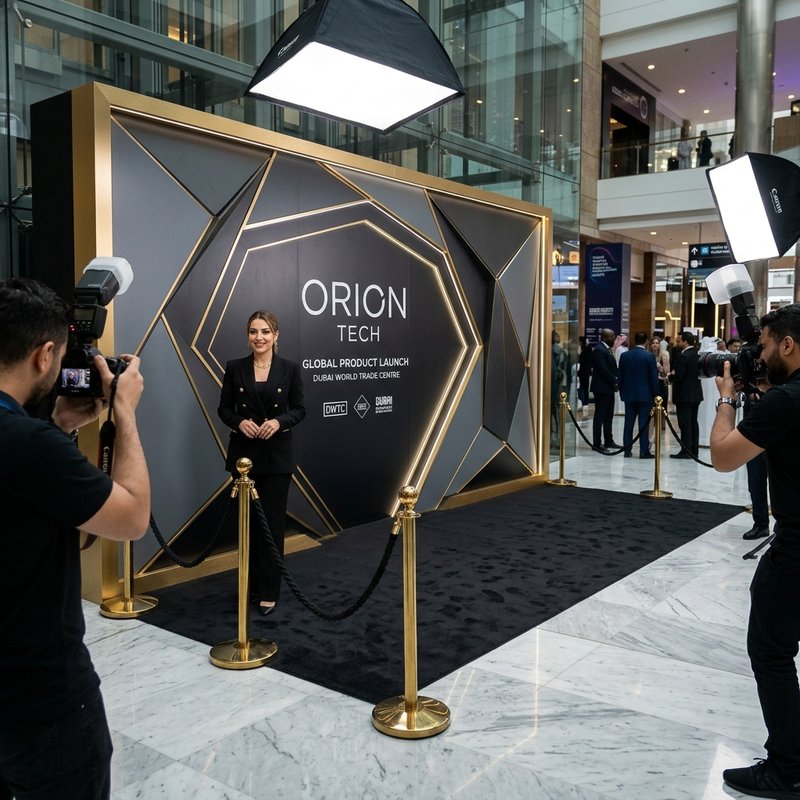 Technology product launch media backdrop at Dubai World Trade Centre