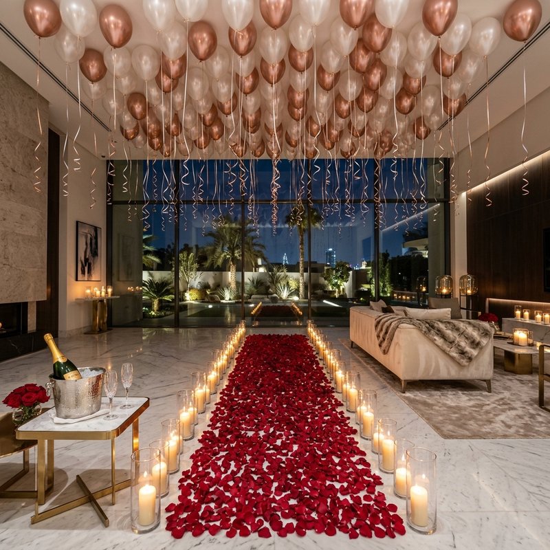 Romantic anniversary living room surprise in Emirates Hills residence