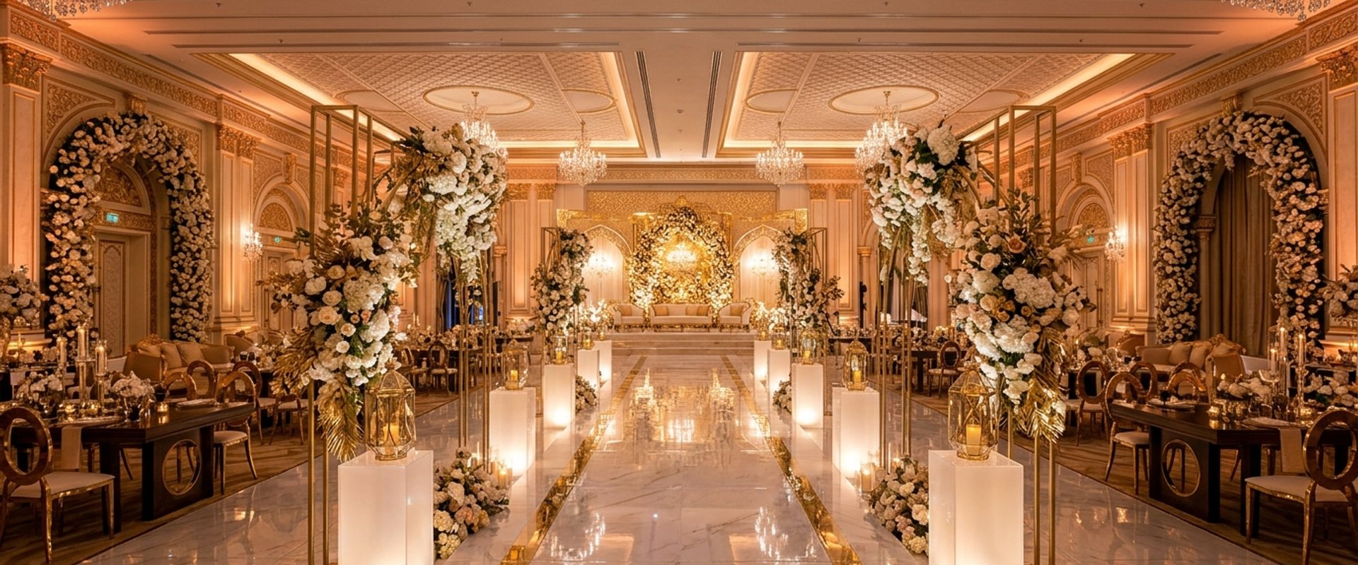 Luxury bespoke event decoration atelier and grand ballroom styling in Dubai